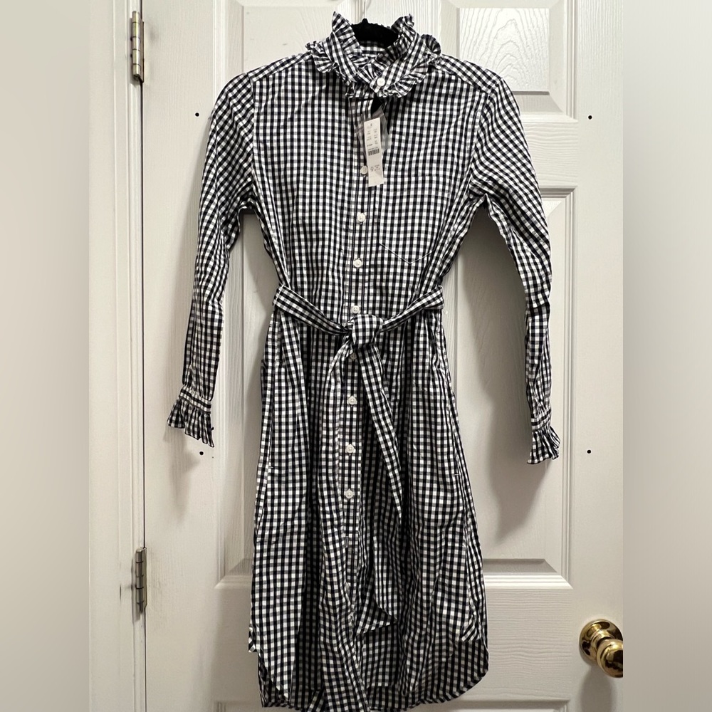 J. Crew black and white gingham ruffle dress